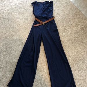 Navy blue belted  jumpsuit